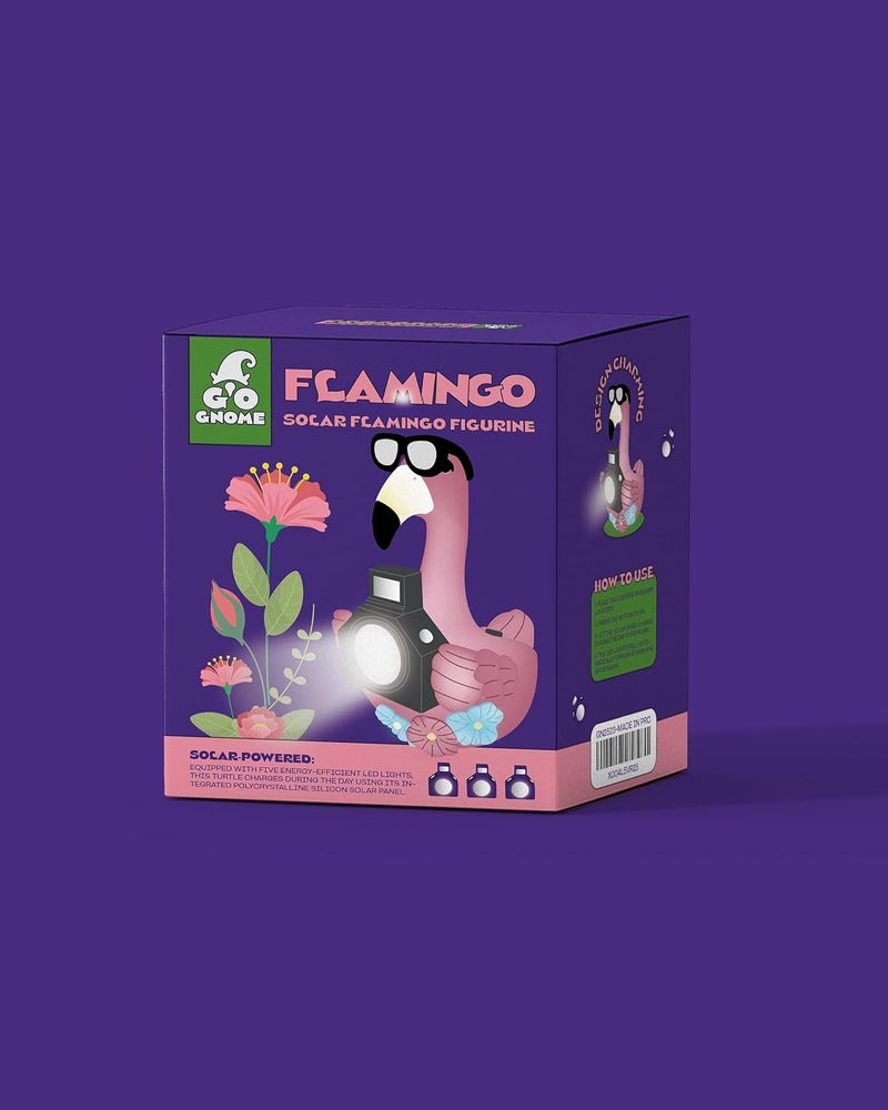GoGnome Solar Flamingo Garden Statue with Camera Light – 5.5in Tall Solar Powered Outdoor Figurine for Yard, Patio, Balcony – Funny Garden Decor, Gift for Women (Flamingo) - Image 3